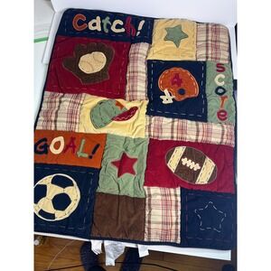 Nojo Crib patchwork Quilt Blanket & Bed Skirt Sports Theme Catch Goal
Score